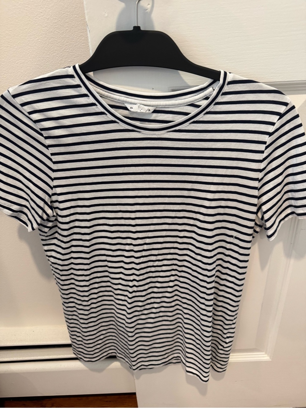 Club Monaco Navy and White Striped Tee
